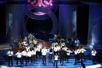 Jamia Simone Nash performs "Raise It Up," from "August Rush," with the IMPACT Repertory Theatre of Harlem, headed by Jamal Joseph, during the 80th Annual Academy Awards held at the Kodak Theatre on February 24, 2008 in Hollywood, California. (Photo by Kevin Winter/Getty Images)