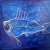 A vibrant blue painting of a fish